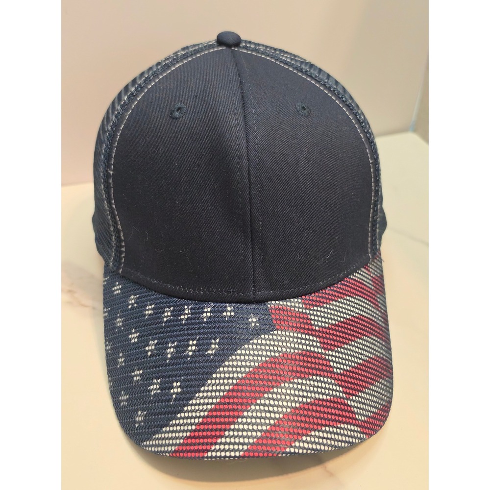 Headstart Mens Navy Blue American Flag Mesh Back Trucker Hat Snapback Blank